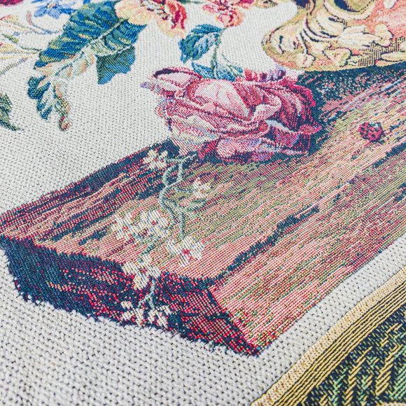 Vintage G.R.H. Large Woven Wall Tapestry Hanging Vibrant Floral Victorian Style - Picture 8 of 15